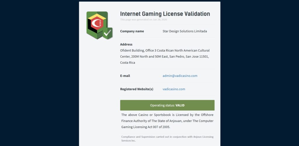 vadicasino lisans bilgileri